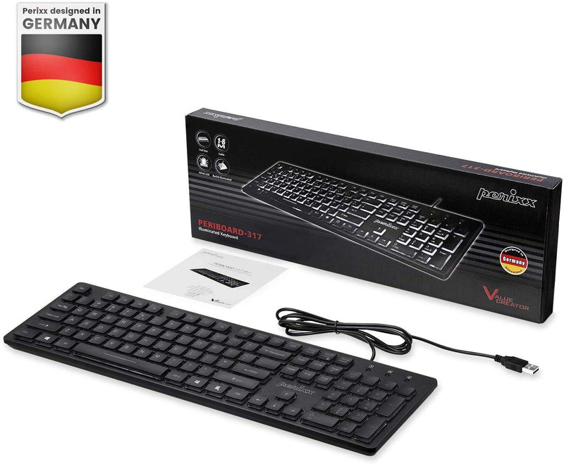 [Australia - AusPower] - Perixx PERIBOARD-317ES es un teclado con cable y retroiluminado LED, Letras impresas en grande con iluminación blanca, Teclado Full Size, QWERTY Español 