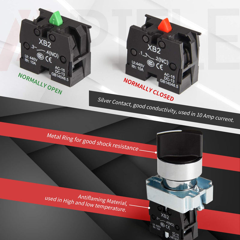 [Australia - AusPower] - APIELE (Pack of 2)22mm 2 Position Selector Switch Maintained 1NO XB2-10X/21 (2 Position Maintained) 2 Position Maintained 