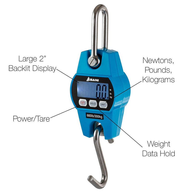 [Australia - AusPower] - Hanging Weight Scale | 660lb Digital Electronic Weighing Scale with Accurate Sensors | for Hunting, Outdoor, Bass Fishing, Big Game, Farm, Large Luggage, Hoyer Patient Lift (Blue, Polycarbonate) 