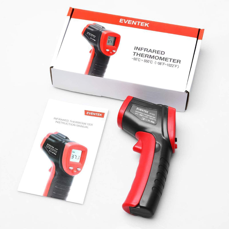 [Australia - AusPower] - Eventek Infrared Thermometer, -50°C~550°C (-58°F~1022°F) IR Laser Thermometer, Non-Contact Digital Temperature Gun for Kitchen Cooking,BBQ,Chocolate,Pizza,Industrial Red/Black【Non-Body use】 Red and Black 