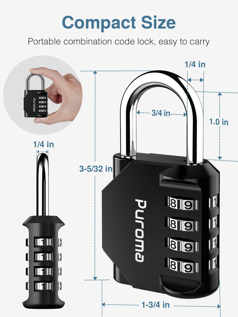 [Australia - AusPower] - Puroma 2 Pack Combination Lock 4 Digit Outdoor Waterproof Padlock for School Gym Locker, Sports Locker, Fence, Toolbox, Gate, Case, Hasp Storage (Black) Black 