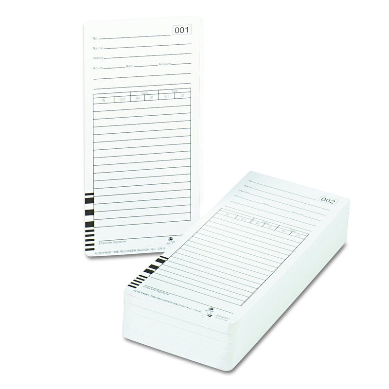 [Australia - AusPower] - Acroprint 09-9111-000 Totalizing Payroll Recorder Time Cards ES1010, Pack of 100 Cards, Numbered, Employee Signature Line 