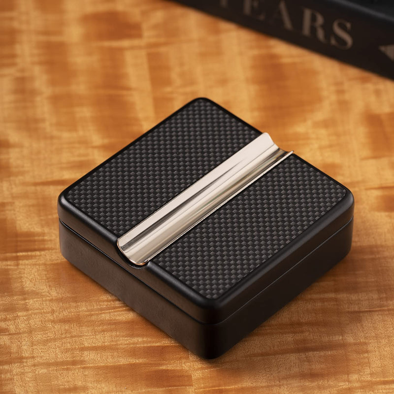 [Australia - AusPower] - Carbon Fiber Design Single Cigar Ashtray with Swivel Design, Solid Wood Ashtray, Travel Cigar Accessory 