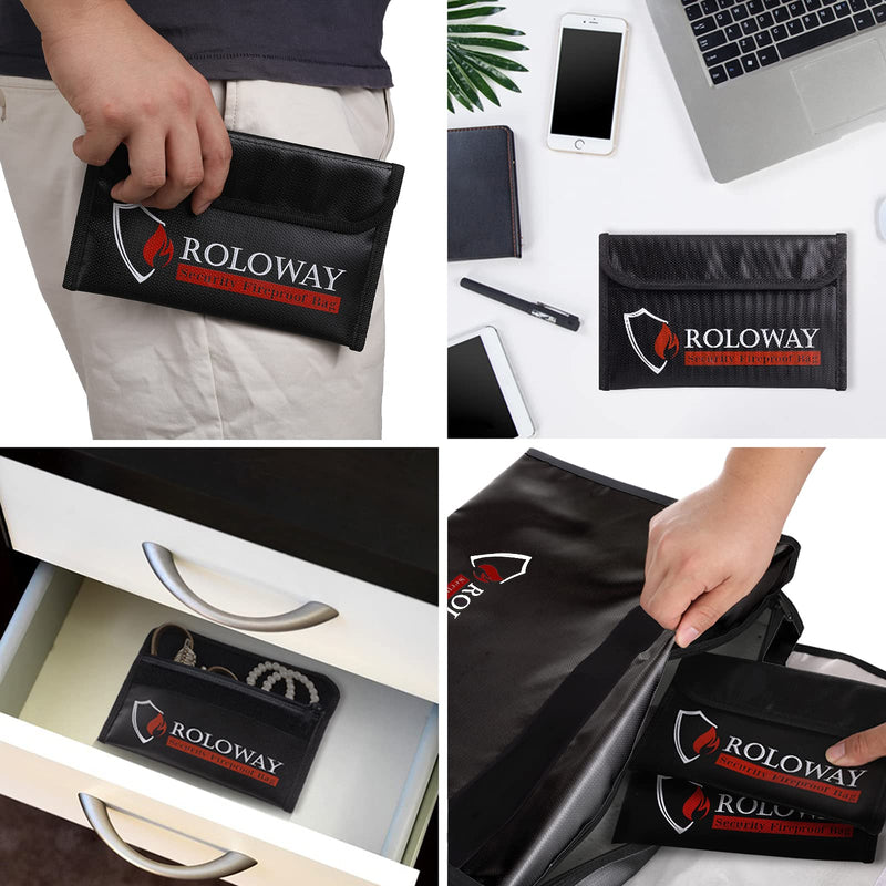 [Australia - AusPower] - Small Fireproof Bag (5 x 8 inches), Non-Itchy Fireproof Money Bag, Fireproof Wallet Bag, Cash Fireproof Bag Set for Valuables - Passport, Currency & Keys (2-Pack Black) 