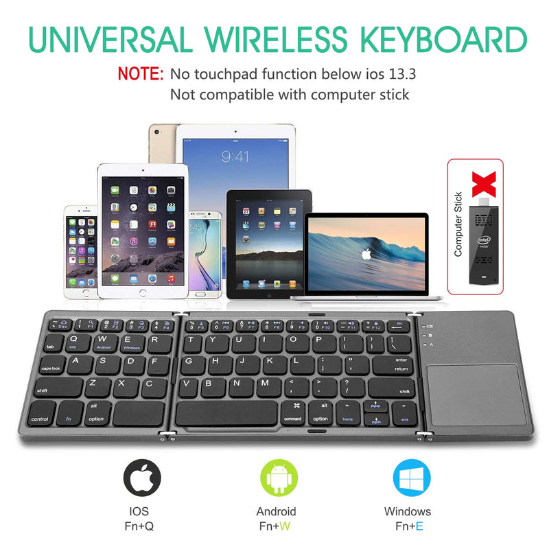 [Australia - AusPower] - Foldable Bluetooth Keyboard with Touchpad - Samsers Portable Wireless Keyboard with Stand Holder, Rechargeable Full Size Ultra Slim Pocket Folding Keyboard for Android Windows IOS Tablet & Laptop-Gray Grey (BTx1) 