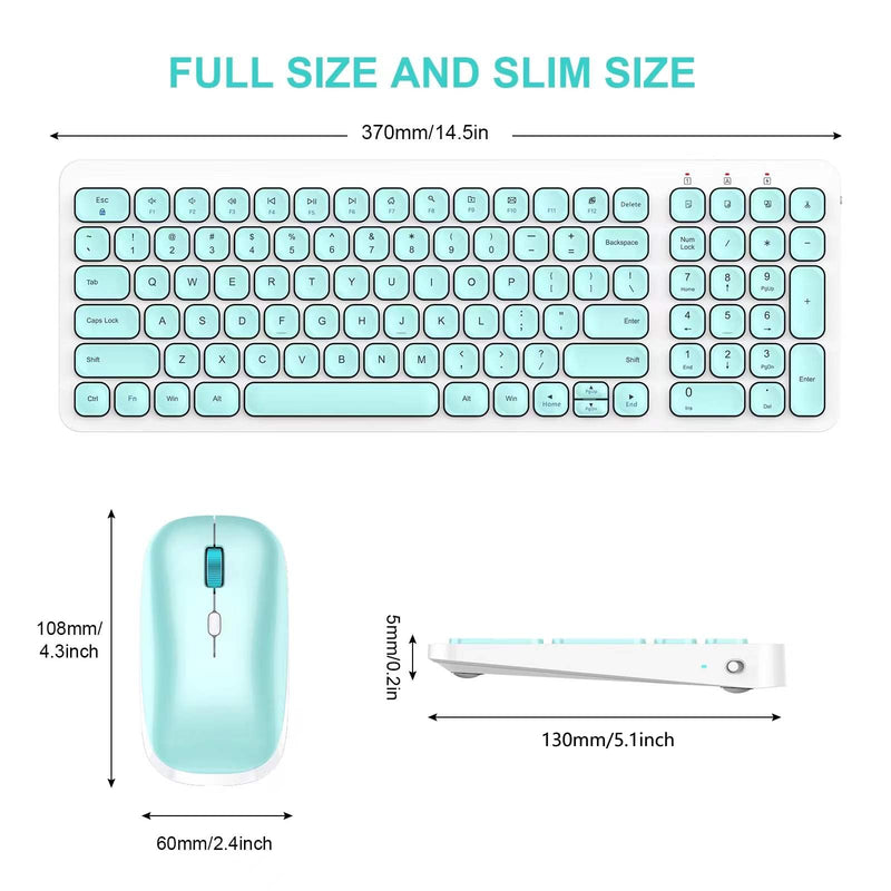 [Australia - AusPower] - Wireless Keyboard Mouse Combo, cimetech Compact Full Size Wireless Keyboard and Mouse Set Less Noise Keys 2.4G Ultra-Thin Sleek Design for Windows, Computer, PC, Notebook, Laptop - (Aqua Green) Aqua Green 
