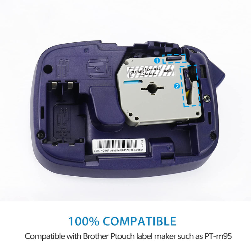 [Australia - AusPower] - 6-Pack Compatible with Brother P-Touch M-231 M Tape M-K 131 MK 231 431 531 631 731 Label Tape for Brother PT-65 PT-90 PT-M95 PT-70BM PT-45 Label Maker Tape 12mm 0.5 Inch x 26.2 Ft 