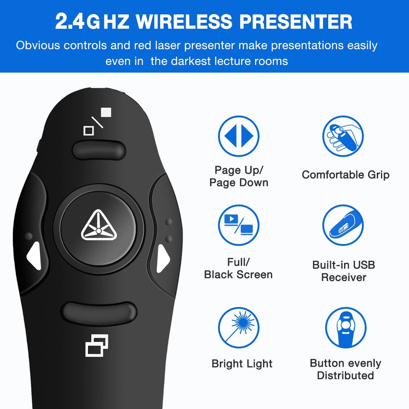 [Australia - AusPower] - Presentation Clicker Wireless Presenter Remote USB Control Powerpoint PPT Clicker, Laser Pointer RF 2.4GHz Presenter Remote Google Slide Advancer Powerpoint Clicker for Computer/Laptop/Mac/Keynote 