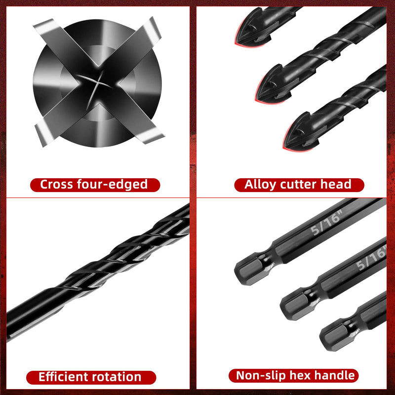 [Australia - AusPower] - ZKH 10 PCS Masonry Drill Bit Set, Cement Drill bits Made of Cemented Carbide,3/16 to 1/2 inch Masonry Drill bits for Concrete,Ceramics,Glass, Brick Drill bit,Masonry bit. 