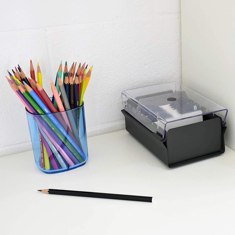 [Australia - AusPower] - Acrimet Index Business Card Size File Holder Organizer Metal Base Heavy Duty (AZ Index Cards and Divider Included) (Black Color with Clear Crystal Plastic Lid Cover) 