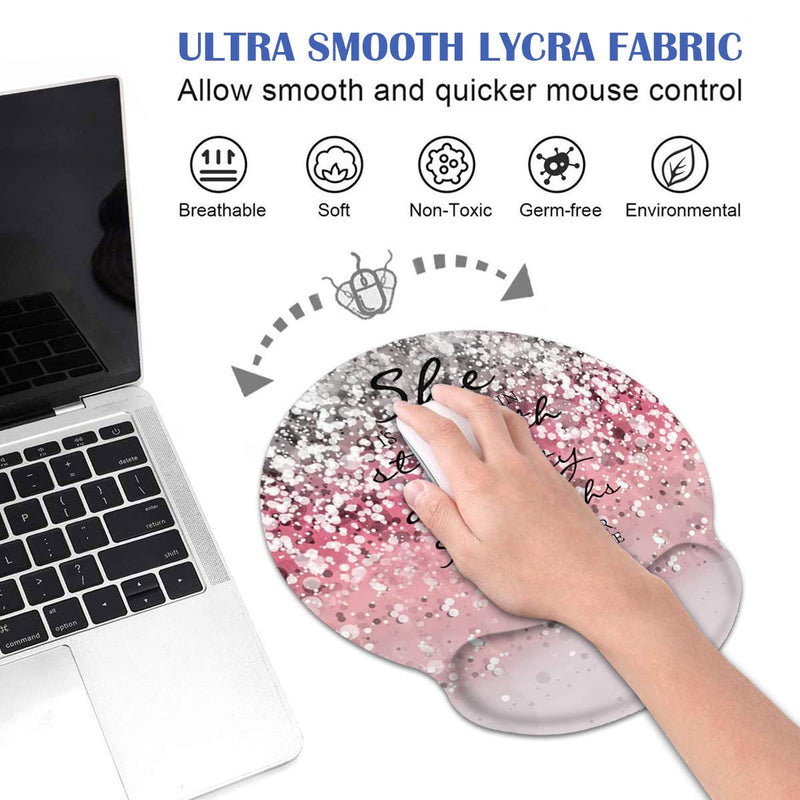 [Australia - AusPower] - Ergonomic Mouse Pad Wrist Support and Coasters Set, Cute Wrist Rest Pad with Non-Slip PU Base for Home Office Working Studying Easy Typing & Pain Relief, Pink Glitter Quote Bible Verse Proverbs 31:25 Bw-wrist Pad-27 