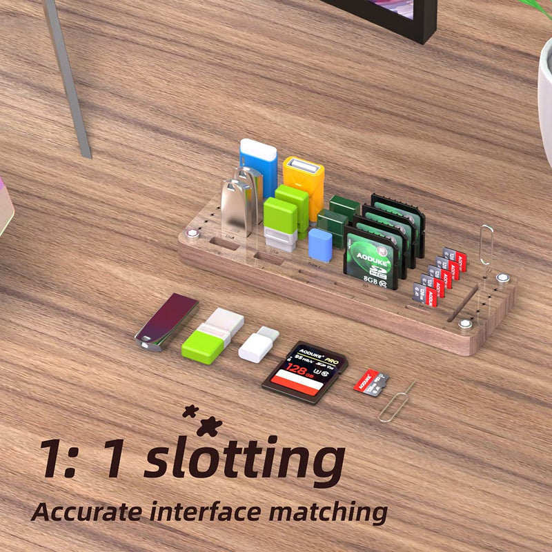 [Australia - AusPower] - FEIFANZHE Wooden Memory TF SD Card Case Box and USB Drive Stand / SD Card Holder Desk,Micro SD Card Case,Memory Card Case, Mobile Card Taking Needle Carrying Case-01M pure walnut wood 
