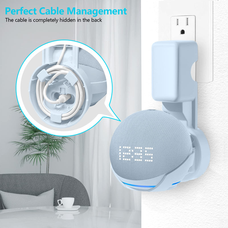 [Australia - AusPower] - ZUOLACO Wall Mount Holder for Echo Dot 5th Generation, Outlet Hanger Stand for Echo Dot (5th & 4th Gen), Space-Saving Dot Accessories with Built-in Cable Management, Hide Messy Wires, Cloud Blue 
