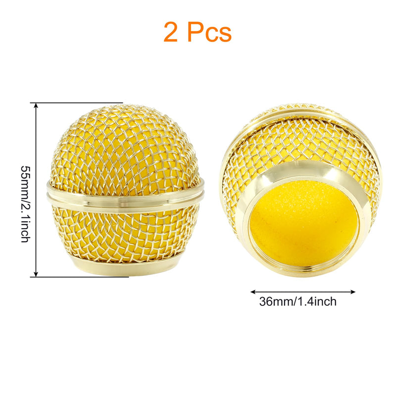 [Australia - AusPower] - Moicstiy 2 Pcs Microphone Grille Mesh Microphone Ball Head Replacement Microphone Cover Compatible with SM58 SM58LC SV100 RK143G Wireless Vocal Mic Head Cover(Gold) Gold 