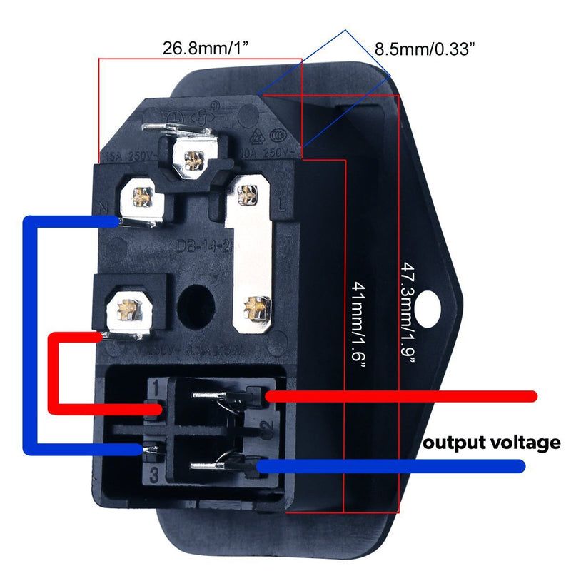 [Australia - AusPower] - URBEST Male Power Socket 10A 250V Inlet Module Plug 5A Fuse Switch with 7Pcs Female 16-14 AWG Wiring Spade Crimp Terminals 