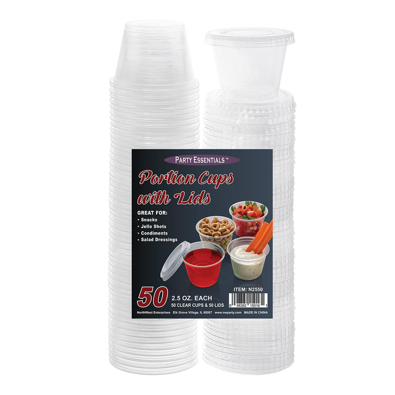 [Australia - AusPower] - Party Essentials N2550 Squeezable Plastic Gelatin/Jello Shot Glasses/Portion Souffle Cups/Condiment Sauce Containers with Lids, 50 Sets, 2.5 oz. Clear 