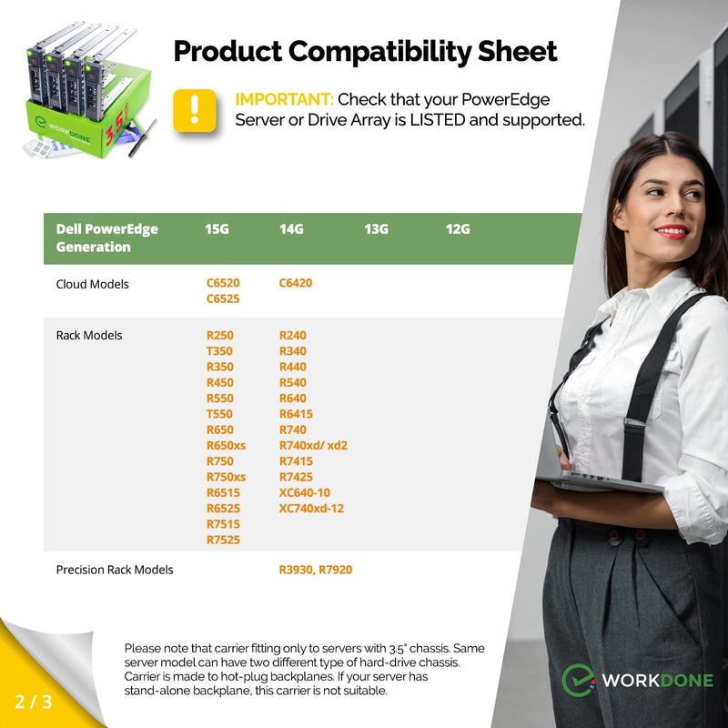 [Australia - AusPower] - WORKDONE 4-Pack - 3.5 inch Hard Drive Caddy - Compatible for Dell PowerEdge Servers - with Detailed Installation Manual - Sled Front Sticker Labels - Screwdriver- Added Tray Screws 