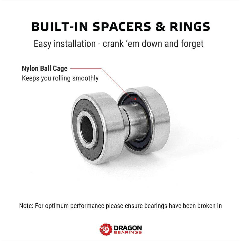[Australia - AusPower] - Fireball Dragon Skateboard Bearings Set (8 Pack) - 608 Longboard Bearings for Skateboard Inline & Roller Skate - Guaranteed for Life BUILT 8 