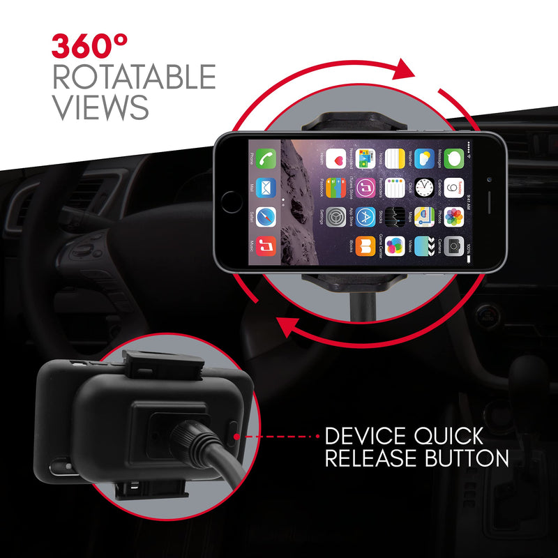 [Australia - AusPower] - Macally Car Cup Holder Phone Mount - 8” Long Flexible Gooseneck with 360° Adjustable Holder - Securely Fits Phones with/without Case up to 4.1” Wide - Easy to Use Cup Phone Holder for Car SUV or Truck 