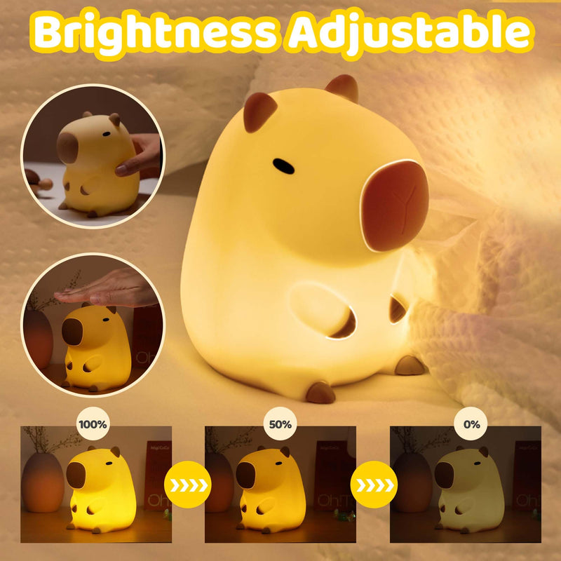 [Australia - AusPower] - Ammonite Capybara Night Light, Cute Silicone Capybara Lamp for Kids, Soft Silicone Kids Nursery Nightlight USB LED Touch Lamp Kids Bedroom Decor as Xmas Birthday Gifts for Boys Girls Warm Yellow 