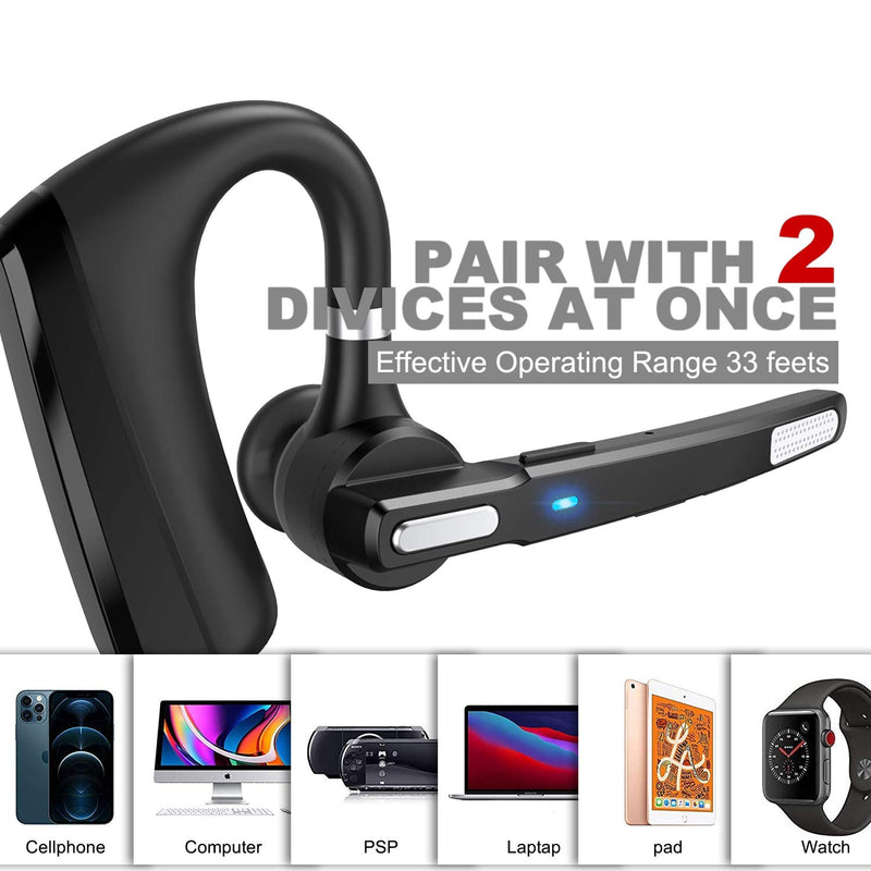 [Australia - AusPower] - Bluetooth Headset V5.0, Wireless Bluetooth Earpiece 24Hrs HD Calling,CVC8.0 Dual Mic Noise Cancelling, Hands-Free Bluetooth Earphone for Driving/Business/Office Black 