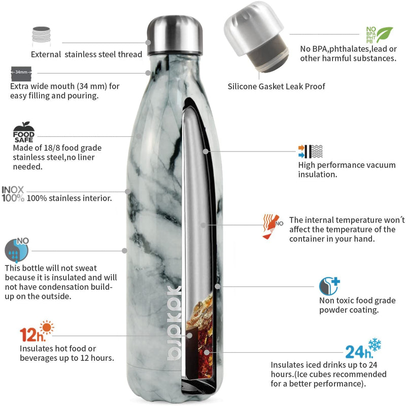 [Australia - AusPower] - BJPKPK Stainless Steel Water Bottles -25oz/750ml -Insulated Water bottles,Sports water bottles Keep cold for 24 Hours and hot for 12 Hours,BPA Free kids water bottles-Marble Frozen 25 ounces 