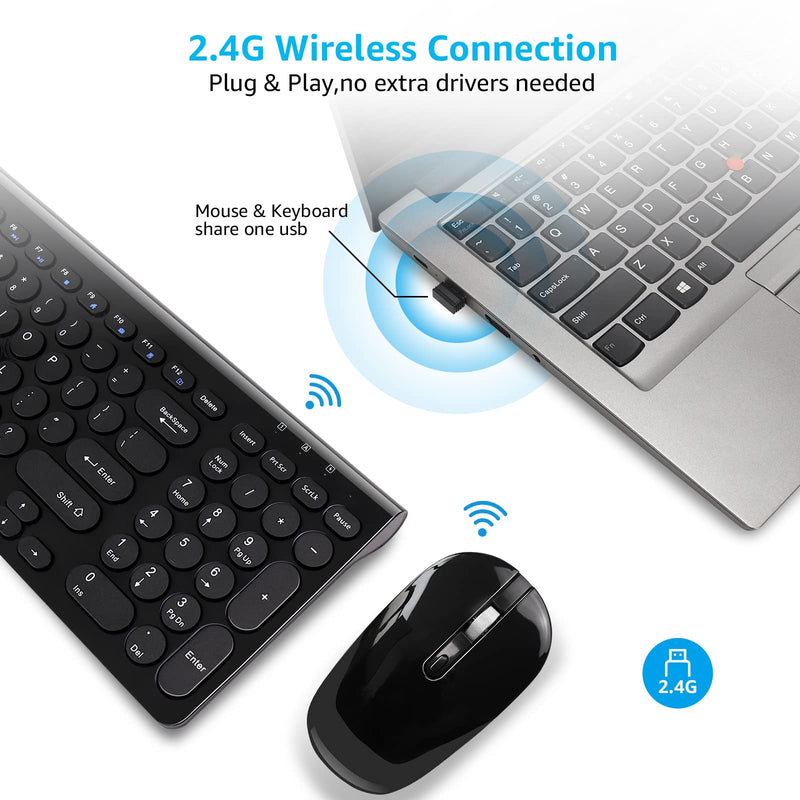 [Australia - AusPower] - LeadsaiL Wireless Keyboard and Mouse Combo, 2.4G Cordless Mouse and Keyboard Set with Numeric Keypad, Ultra-Slim, Compact, Quiet, for Windows, Mac, Computer, Desktop, PC, Notebook, Laptop Black-Retro Key Cap 