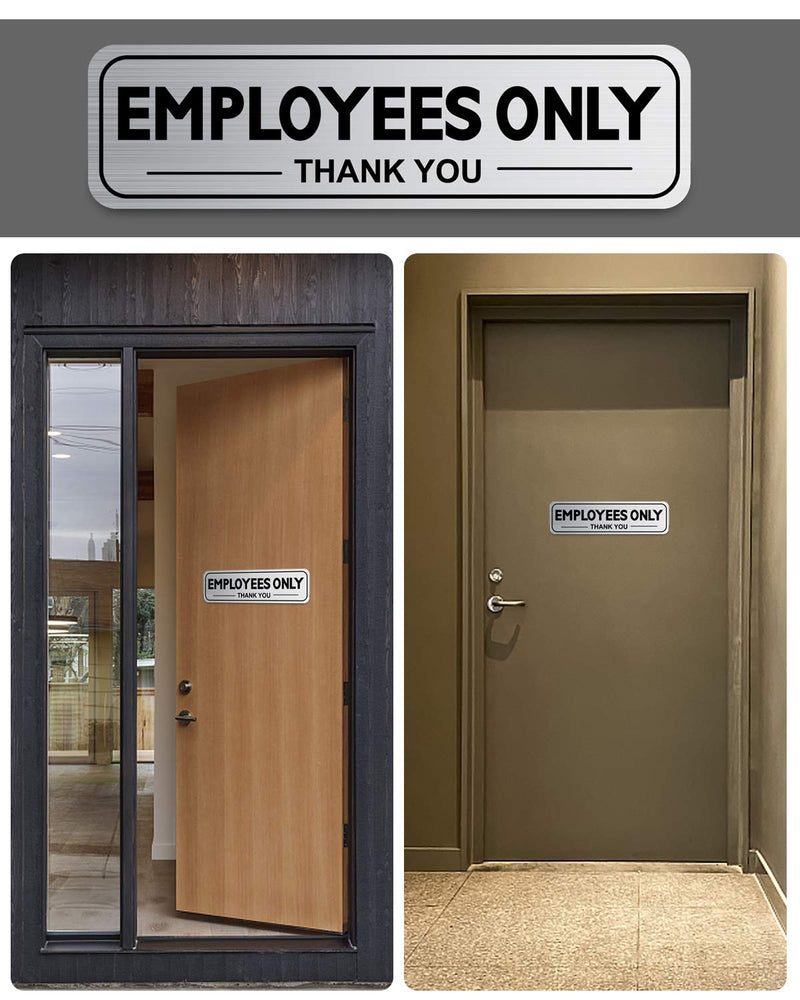 [Australia - AusPower] - 2pcs Employees Only Sign Stickers, Metal like Brushed Silver, 9"x2.5", Back Adhesive, Waterproof and Fade Resistant, Thick Premium Quality Vinyl, for Business Door Wall Signboard Office Store Restroom 