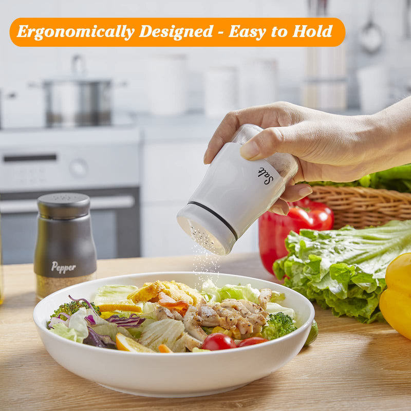 [Australia - AusPower] - Farmhouse Salt and Pepper Shakers Set, Bivvclaz 5 Ounce Stainless Steel Salt and Pepper Dispenser with Glass Bottom, Cute Salt and Pepper Shakers for Farmhouse Modern Home Kitchen Decor, Easy Filling Black&White 