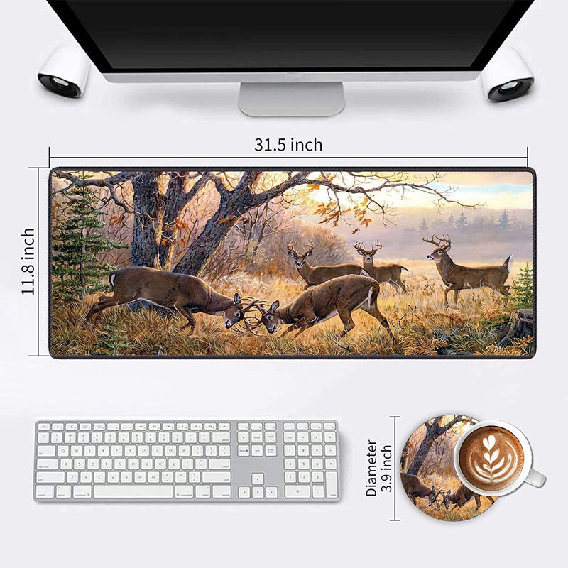 [Australia - AusPower] - Extended Mouse Pad Large Gaming Mouse Pad Computer Keyboard Mouse Mat Non-Slip Rubber Base for Game Players, Office, Study + Cup Coaster ,Animal Deer FD-mouse pad-9 