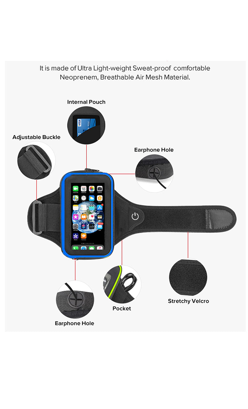 [Australia - AusPower] - LED Sports Phone Armband Sleeve case Cover for Running, Walking, Hiking, and Biking, Mobile Phones Blue for Galaxy S20 S10 S9 Plus, iPhone 12 Pro 11 Pro Max X XR XS 8 7 6 6s Plus Kowez 