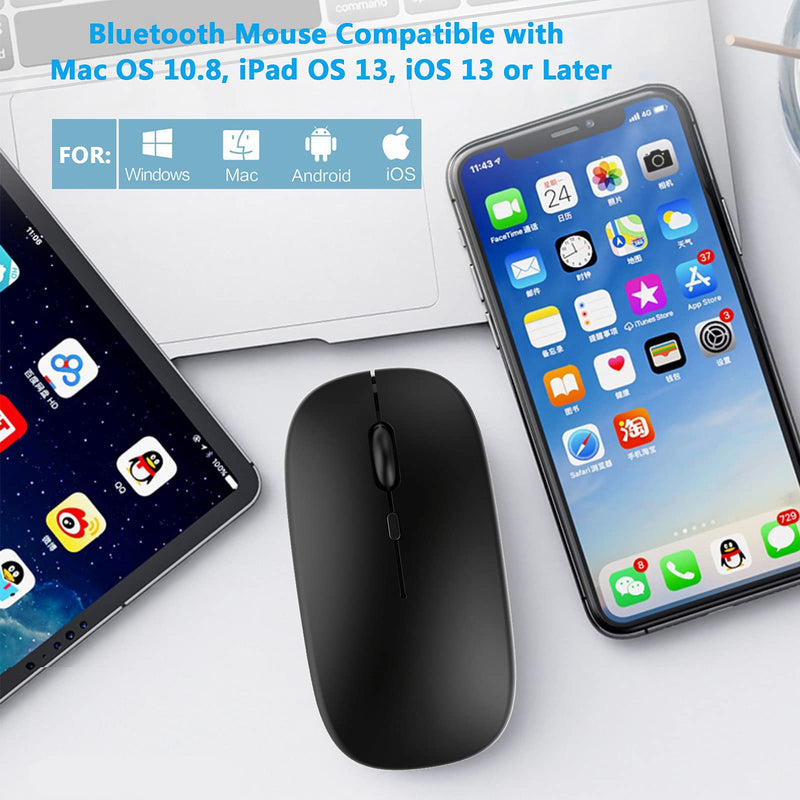 [Australia - AusPower] - Bluetooth Mouse, Rechargeable Computer Wireless Mouse for MacBook Pro/ MacBook Air Laptop Desktop PC Mac iMac iPad iPhone Tablet Cell Phone Windows Android Portable Silent 2.4G Cordless Mice (Black) Black 