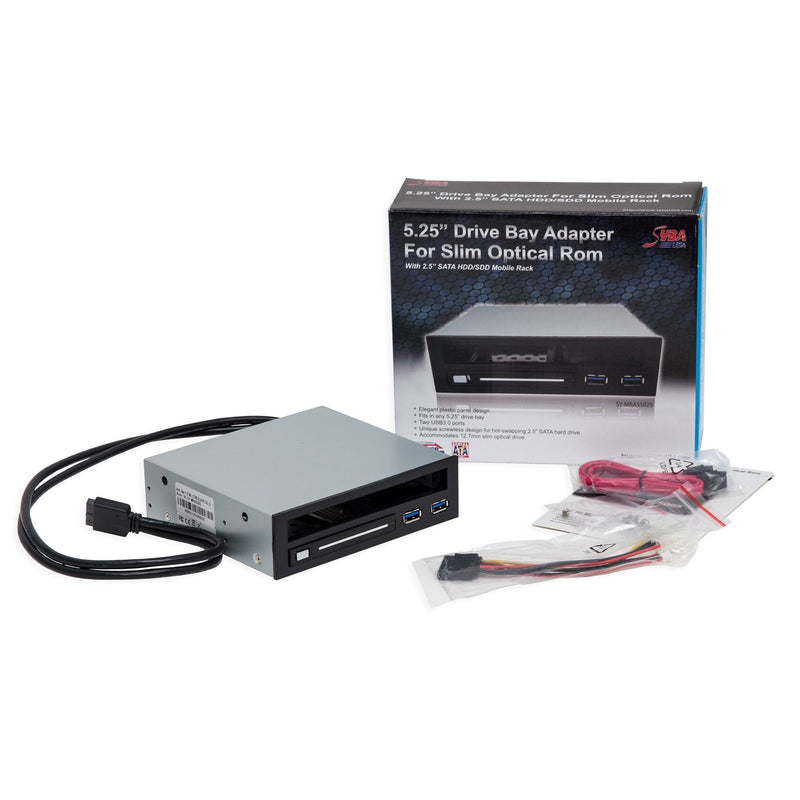 [Australia - AusPower] - Syba 5.25" Bay Adapter for Slim Optical Drive, 2.5" Trayless Rack for Hard Drives HDD SSD, USB Hub - SY-MRA55005 