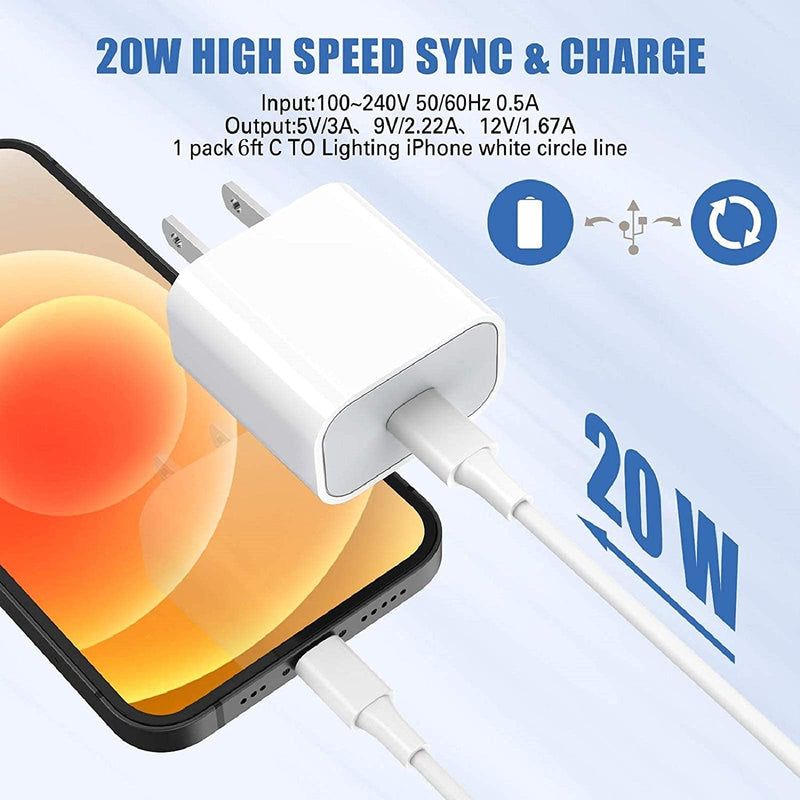 [Australia - AusPower] - iPhone 13 12 Fast Charger,[Apple MFi Certified] USB C Wall Charger Fast Charging 20W PD Adapter with 6FT Type-C to Lightning Cable Compatible with iPhone 13 12 Pro Max Mini 11 XS XR X 8 Plus and More 