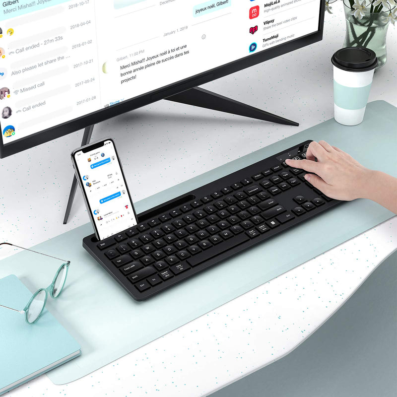 [Australia - AusPower] - Multi-Device Bluetooth Keyboard - seenda Wireless Keyboard with Phone Holder Compatible for Windows, Mac, Chrome OS Computers, iPad, iPhone, Smart TV, Easy-Switch up to 3 Devices, Black 