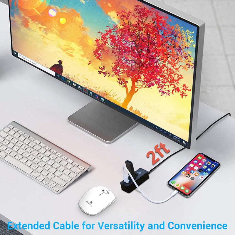 [Australia - AusPower] - NexiGo 4-Port USB 3.0 Hub, Data USB Hub with 2 ft Extended Cable, for MacBook, Mac Pro, Mac Mini, iMac, Surface Pro, XPS, PC, Flash Drive, Mobile HDD 