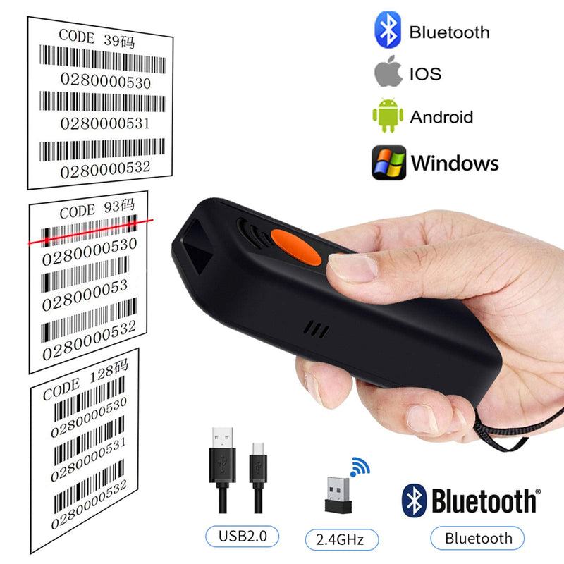 [Australia - AusPower] - Portable Handheld Mini 2D Bluetooth Wireless Barcode Scanner,Symcode USB CCD QR Bar Code Reader Able to Scan Codes on Screen Scanner for POS/Android/iOS/iMac/Ipad 