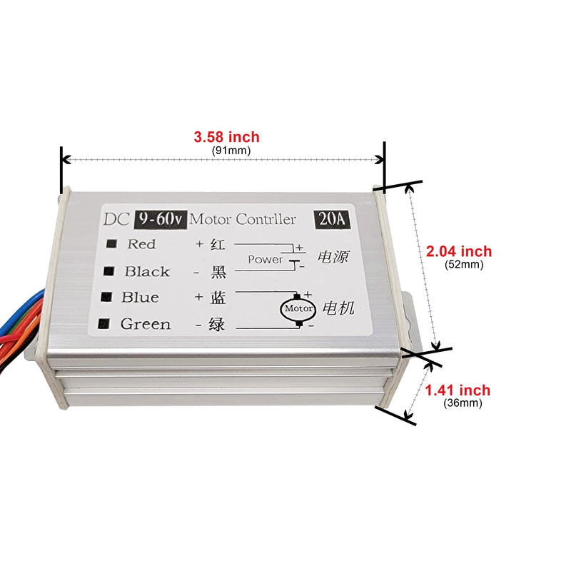 [Australia - AusPower] - DC Motor Speed Controller 20A 1200W Brush Motor Driver Controls DC 9V-60V 12V 24V 36V 48V 60V Motor Pulse Width Modulator Regulator PWM Monitor Dimmer Governor with Switch & Knob 