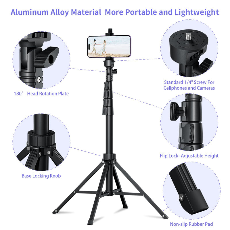 [Australia - AusPower] - Ambertronix 62" Tripod for iPhone, Selfie Stick Phone Tripod Professional Stable 4 Leg Quadrapod Design, Bluetooth Remote, 100% All Aluminum Stick & Legs, Lightweight, Portable All in One 