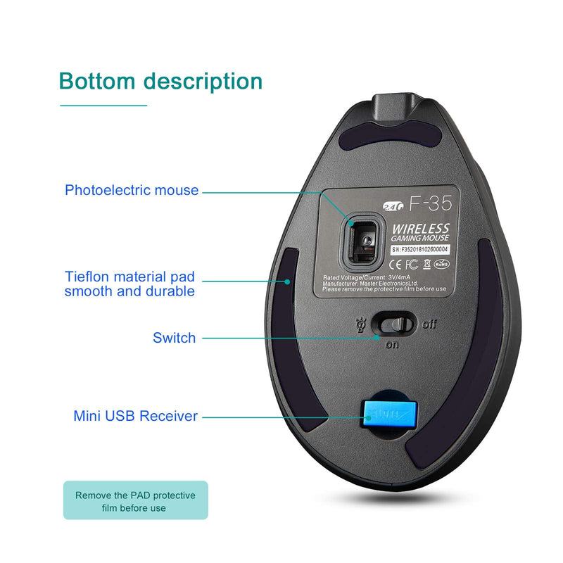 [Australia - AusPower] - TRELC Ergonomic Mouse, 2.4G Wireless Vertical Optical Mouse with Adjustable Sensitivity (1000/1600/2400 DPI), 6 Buttons for PC, Desktop, Laptop, Notebook (Black) 2.4GHz 