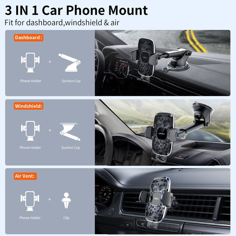 [Australia - AusPower] - Phone Mount for Car Dashboard, 1Zero 4 in 1 Solid Suction Cup Phone Holder for Car Dashboard Windshield Vent, Universal iPhone Car Phone Holder Mount Compatible for iPhone Samsung All 4.7-6.9" Phones 