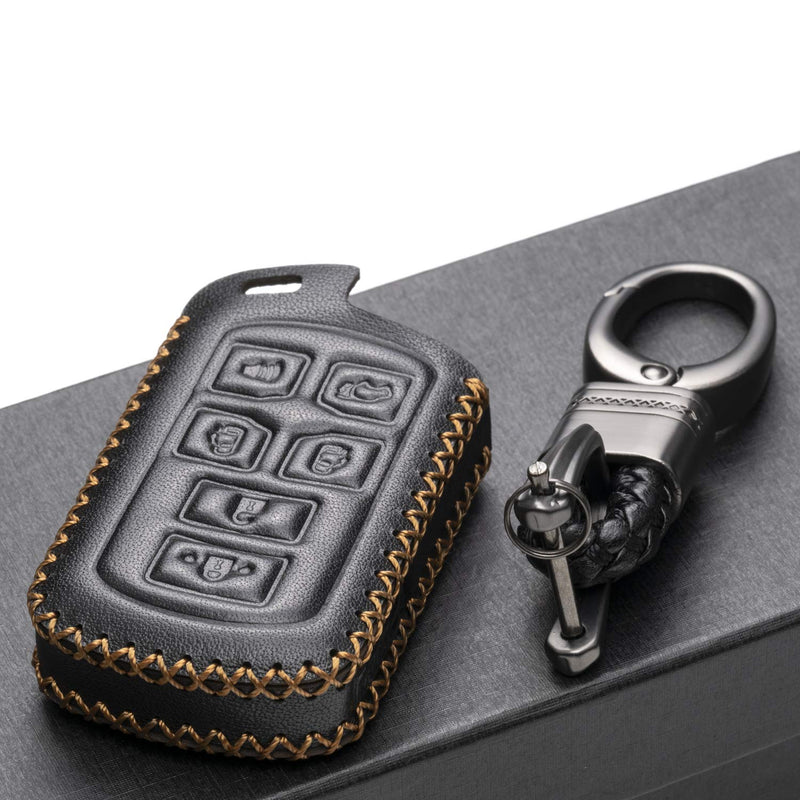 [Australia - AusPower] - Vitodeco Genuine Leather Smart Key Keyless Remote Entry Fob Case Cover with Key Chain Compatible with Toyota Sienna 2011-2020 (6 Buttons, Black) 6 Buttons 