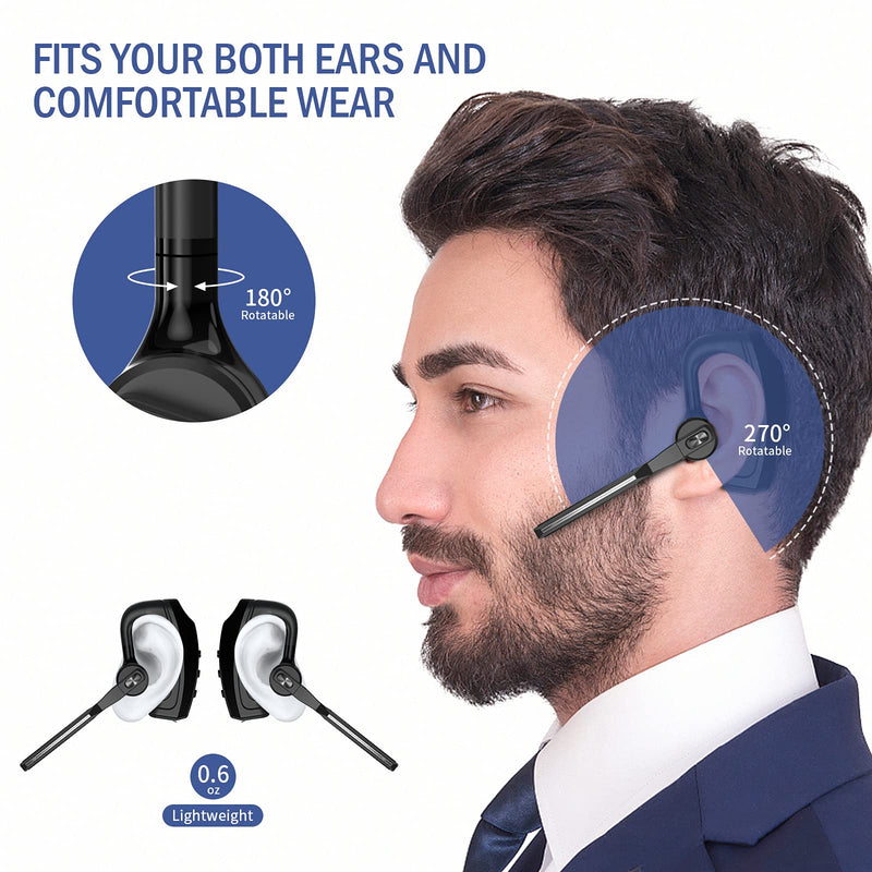 [Australia - AusPower] - Bluetooth Headset Wireless Earpiece [2021 Upgraded] CVC8.0 Dual Mic Noise Cancelling, LOVOCOO V5.0 Bluetooth Earpiece Earbud Hands-Free Earphone for iPhone Android Business Driver Trucker Office 