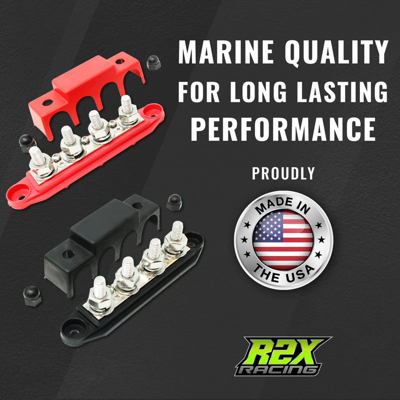 [Australia - AusPower] - 4 Post Power Distribution Block Bus Bar with Cover - Made in The USA - 250 Amp Rating - Marine, Automotive, and Solar Wiring - Set of 2 (5/16") 5/16” 
