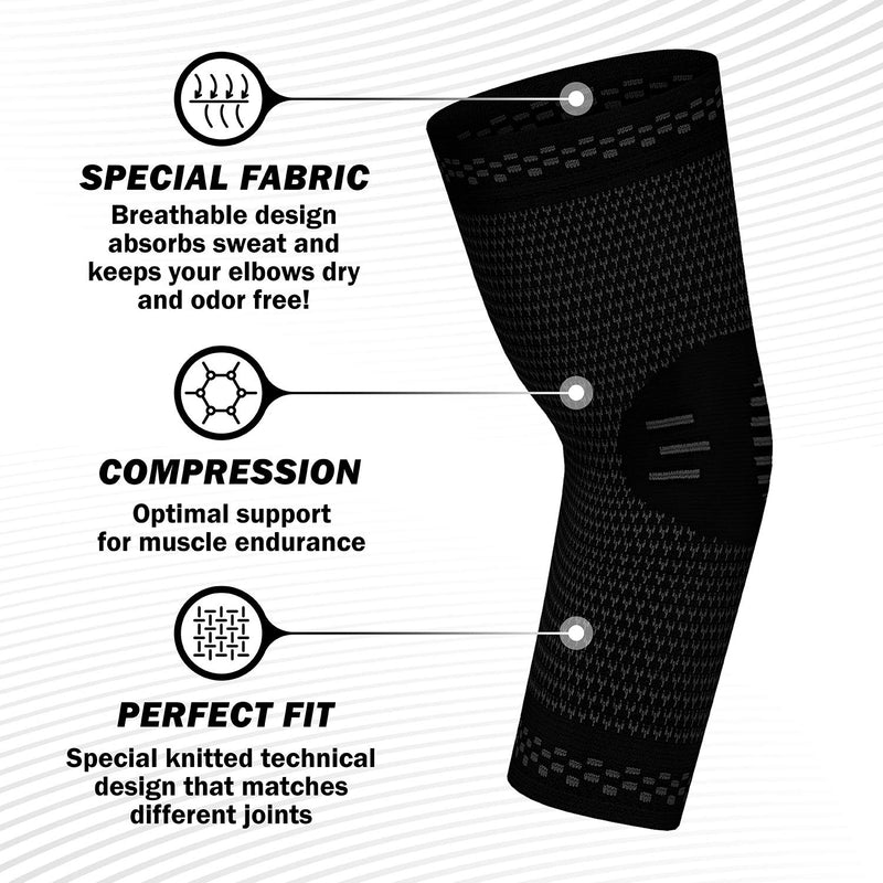 [Australia - AusPower] - PowerLix Elbow Brace Compression Support (Pair) - Elbow Sleeve for Tendonitis, Tennis Elbow Brace and Golfers Elbow Treatment, Arthritis, Workouts, Weightlifting – Reduce Elbow Pain Black Large 