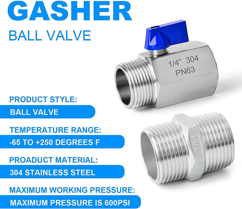[Australia - AusPower] - GASHER 4Pcs Stainless Steel Ball Valve Set NPT Thread (1/4" Female&Male) 1/4"NPT Plastic Handle 