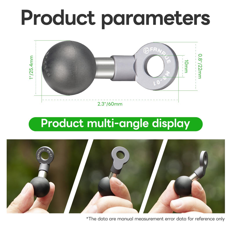 [Australia - AusPower] - FANAUE Angled Bolt Head Adapter Ball Base, Compatible with RAM Mount B Size 1"Ball Double Socket Arm with 10mm Mounting Holes, TPU Ball Head Antislip Shock Absorption Main Body Made of Aluminum Alloy 