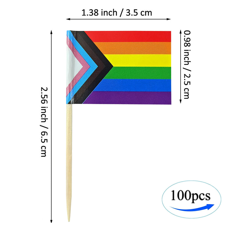 [Australia - AusPower] - JBCD 100 Pcs Pride Progress Rainbow Flag Toothpicks LGBTQ Cupcake Toppers Flags, Gay Inclusive Rainbow Cake Topper Flag Pick Sticks 