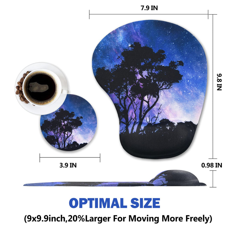 [Australia - AusPower] - AIMSA Ergonomic Mouse Pad with Wrist Support Gel, Wrist Rest Pad Non-Slip PU Base Comfortable Laptop, Computer Mousepad for Office, Home, Easy Typing & Pain Relief, Tree Galaxy 