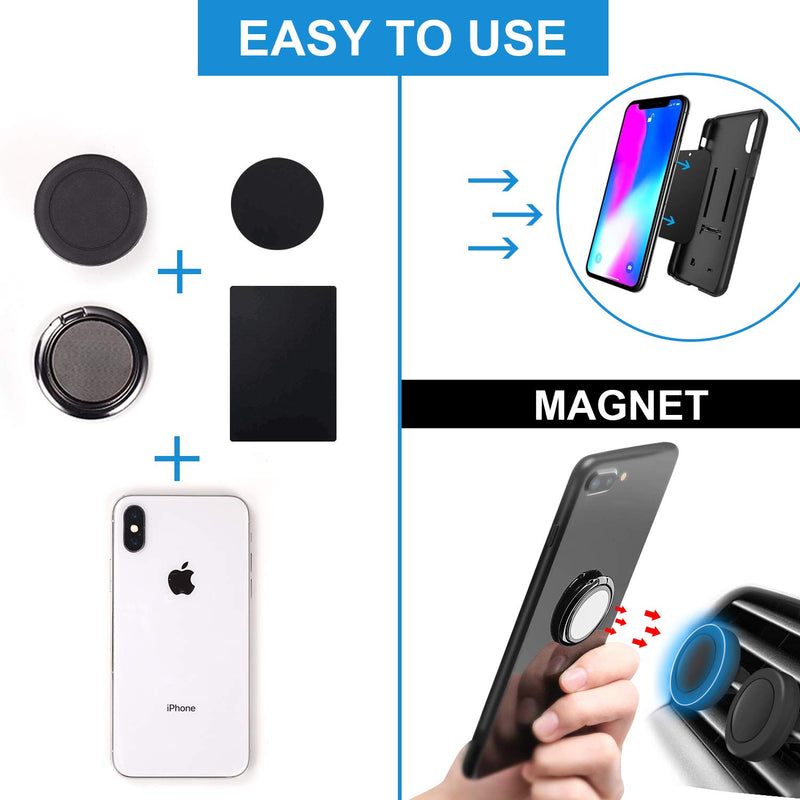 [Australia - AusPower] - Rngeo Finger Ring Stand & Magnetic Mount Set, Pack of 4 Universal Thin 360 Degree Rotation Phone Rings & Air Vent Cell Phone Holder for Car, Compatible with All iPhone & Android Smartphones 